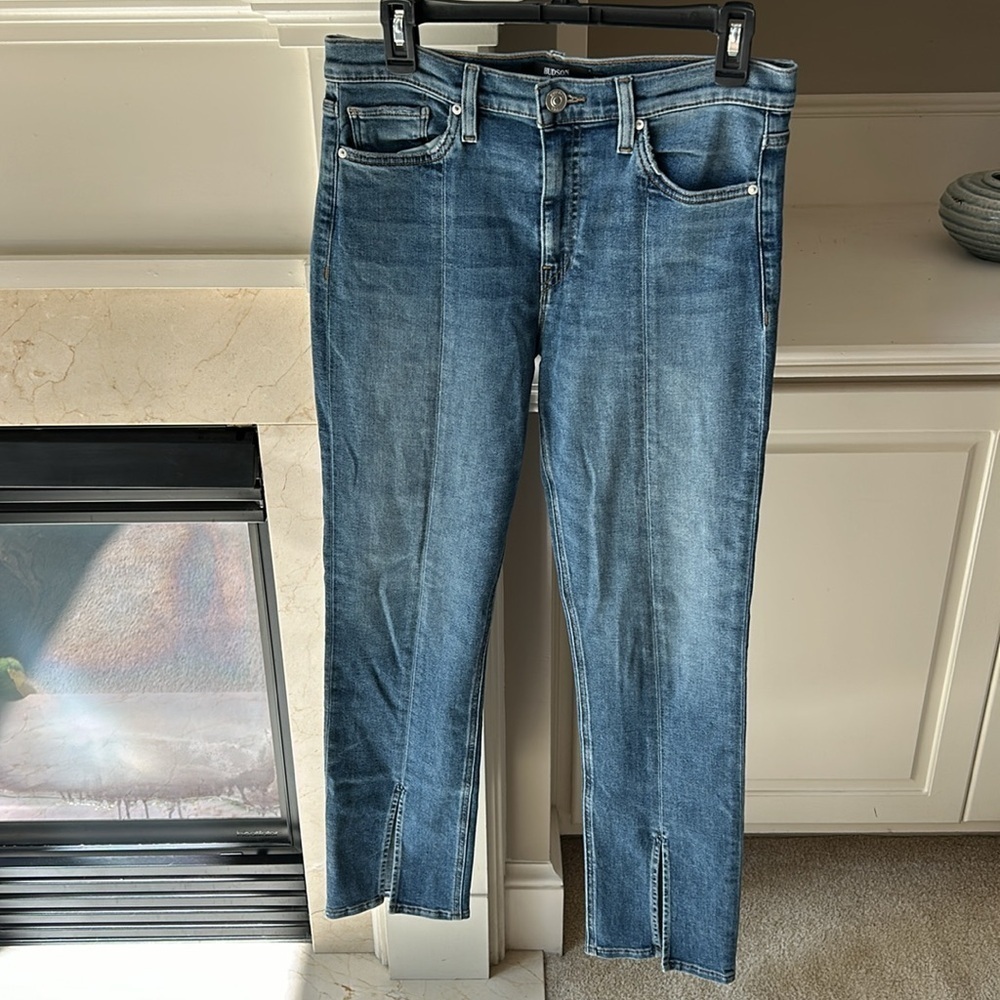 Hudson Barbara Straight Leg High Waist Spliced Hem Jeans Size 29